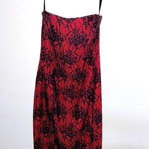 French Connection Red And Black Lace Strapless Dress. Women’s US size 6.